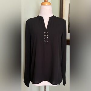 NEW Karl Lagerfeld Paris Long Sleeve lace up V neck Blouse Top size S